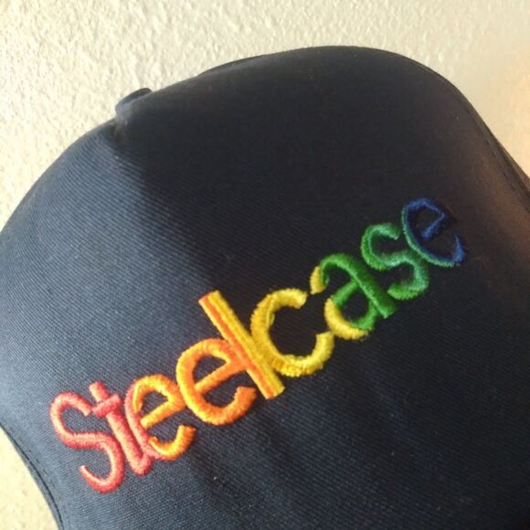 Vintage 90s Steelcase Rainbow Font Logo Snap Back Hat - Picture 2 of 9